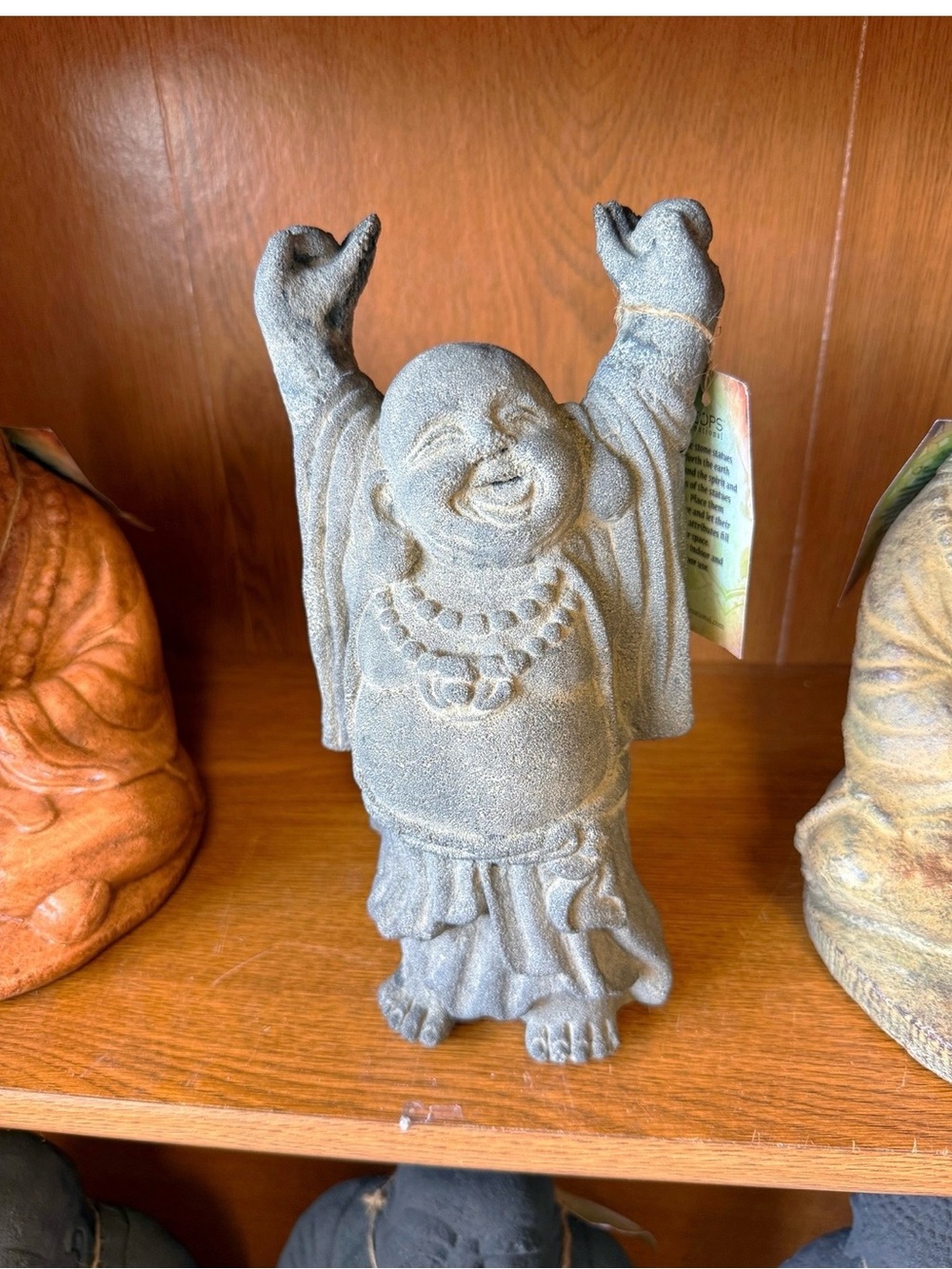 Handsome Gray Laughing Buddha Statue - stone